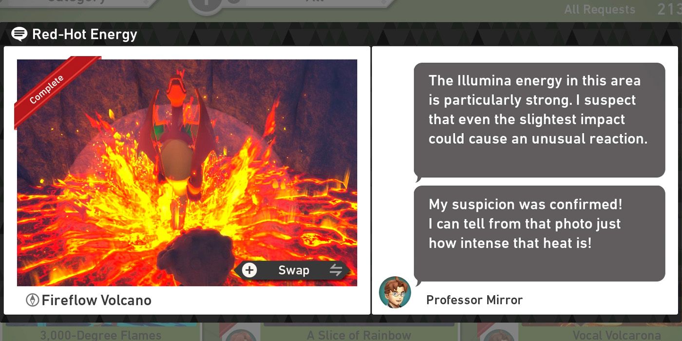 The Red-Hot Energy request in the Fireflow Volcano course in New Pokemon Snap