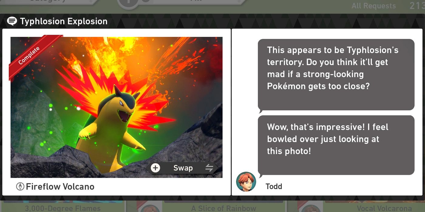 The Typhlosion Explosion request in the Fireflow Volcano course in New Pokemon Snap