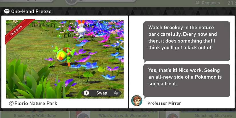 The One-Hand Freeze request in The Florio Nature Park (Day) course in New Pokemon Snap