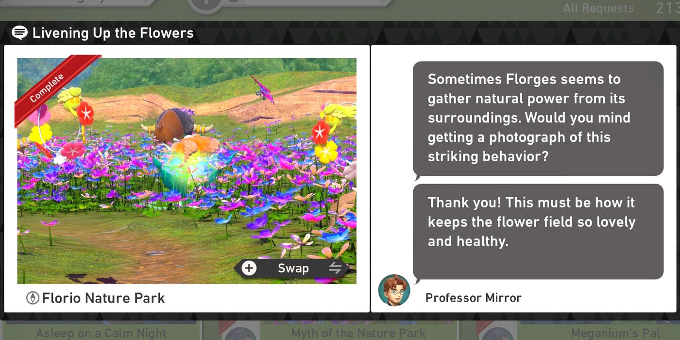 The Livening Up the Flowers request in The Florio Nature Park (Day) course in New Pokemon Snap
