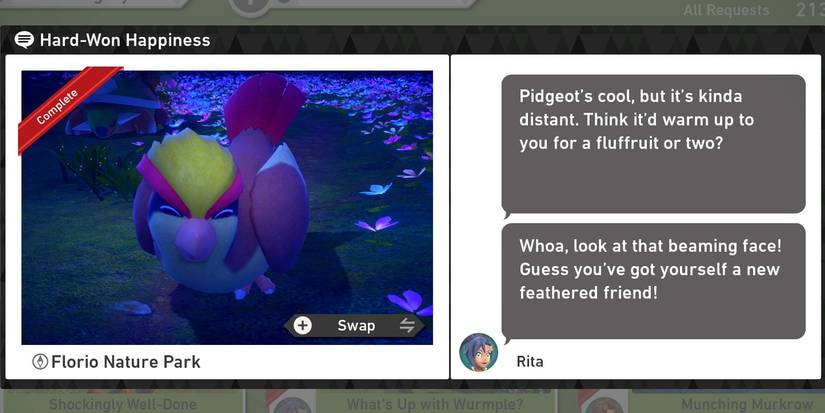 The Hard-Won Happiness request in The Florio Nature Park (Night) course in New Pokemon Snap