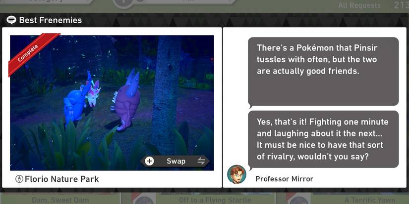 The Best Frenemies request in The Florio Nature Park (Night) course in New Pokemon Snap