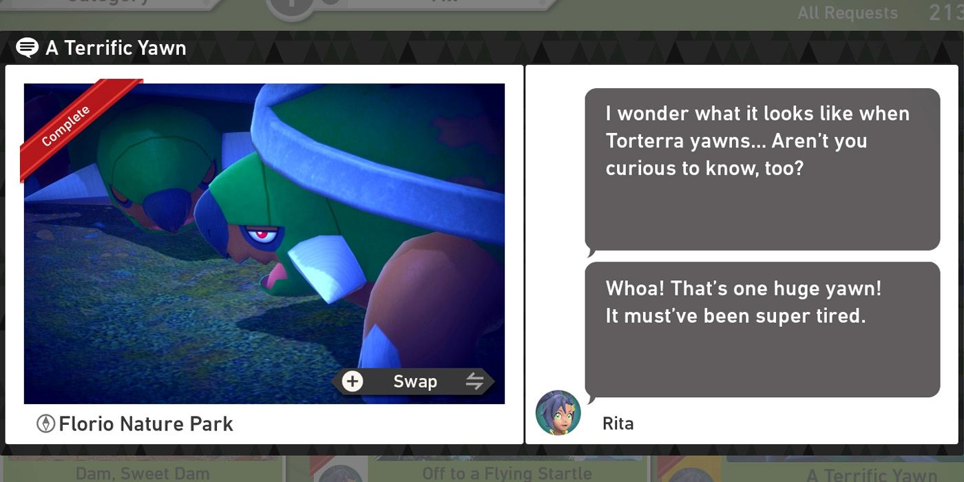 The A Terrific Yawn request in The Florio Nature Park (Night) course in New Pokemon Snap