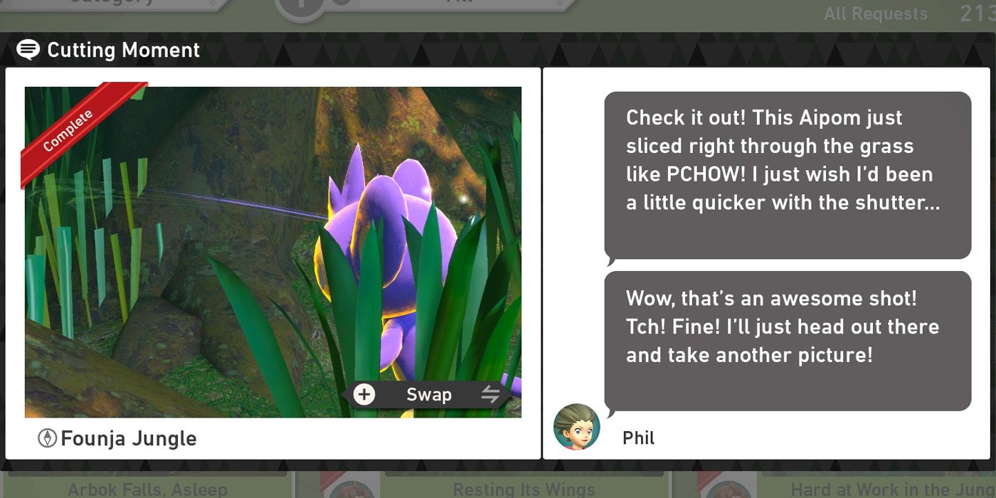The Cutting Moment request in The Founja Jungle (Day) course in New Pokemon Snap