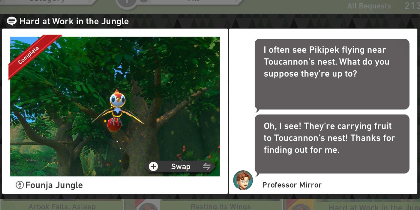 The Hard at Work in the Jungle request in The Founja Jungle (Day) course in New Pokemon Snap