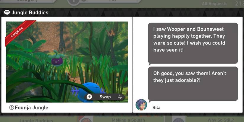 The Jungle Buddies request in The Founja Jungle (Day) course in New Pokemon Snap