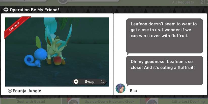 The Operation Be My Friend request in The Founja Jungle (Day) course in New Pokemon Snap