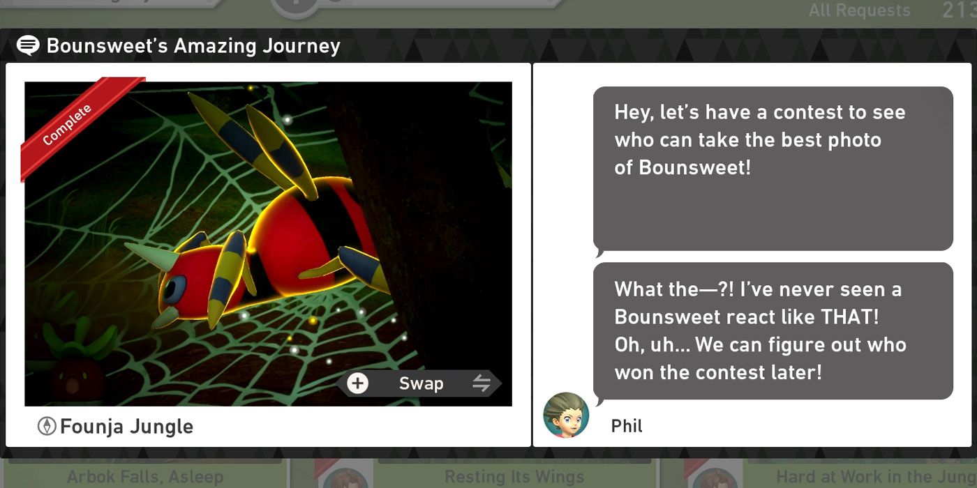 The Bounsweet's Amazing Journey request in The Founja Jungle (Night) course in New Pokemon Snap