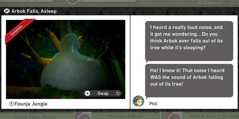 The Arbok Falls, Asleep request in The Founja Jungle (Night) course in New Pokemon Snap