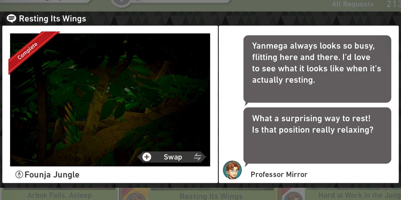 The Resting Its Wings request in The Founja Jungle (Night) course in New Pokemon Snap