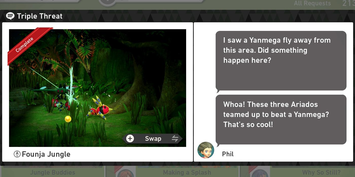 The Triple Threat request in The Founja Jungle (Night) course in New Pokemon Snap