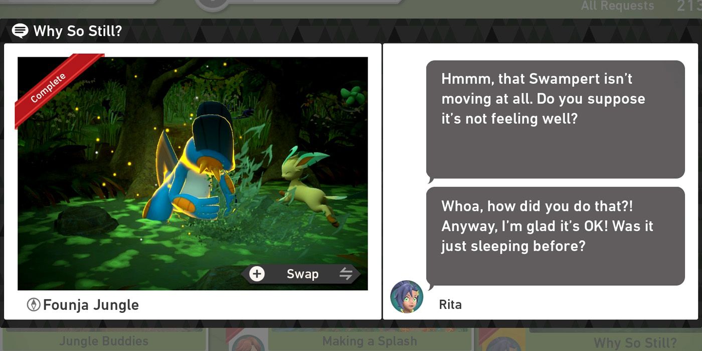 The Why So Still? request in The Founja Jungle (Night) course in New Pokemon Snap