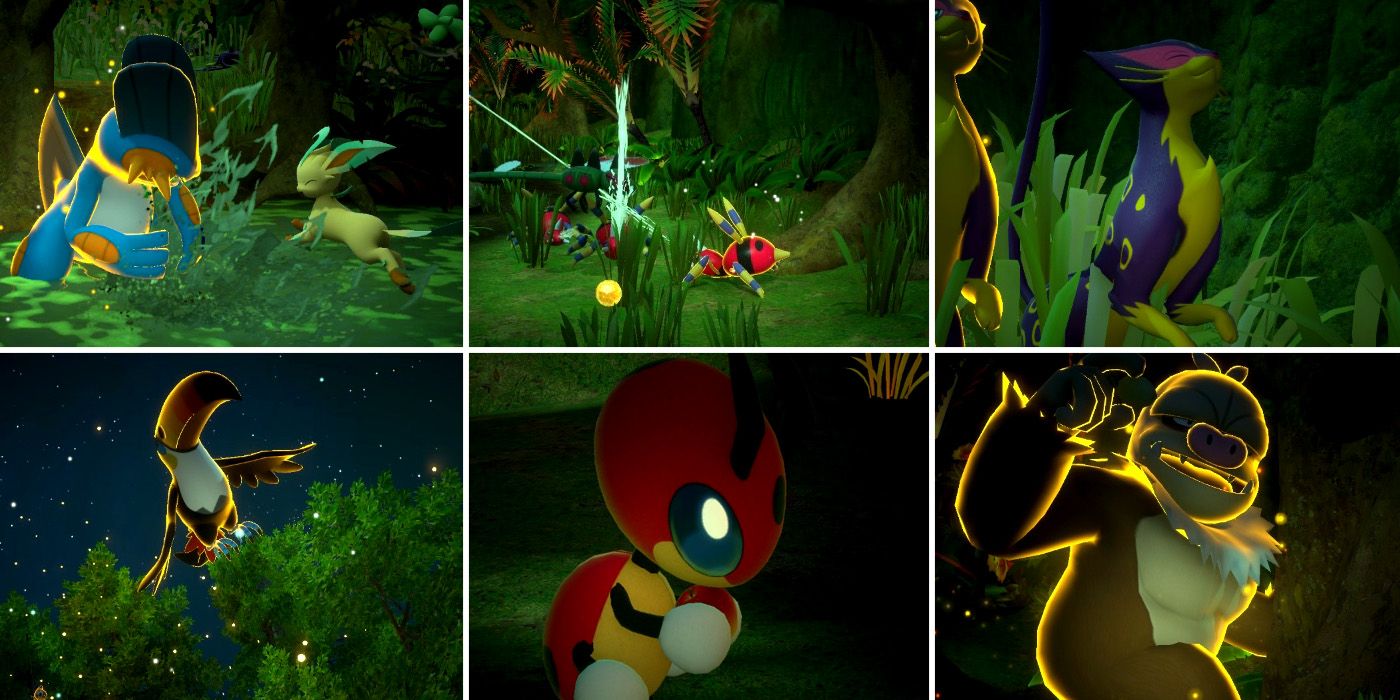 Some of the photo requests in the Founja Jungle (Night) course in New Pokemon Snap