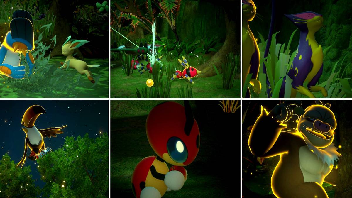 Some of the photo requests in the Founja Jungle (Night) course in New Pokemon Snap