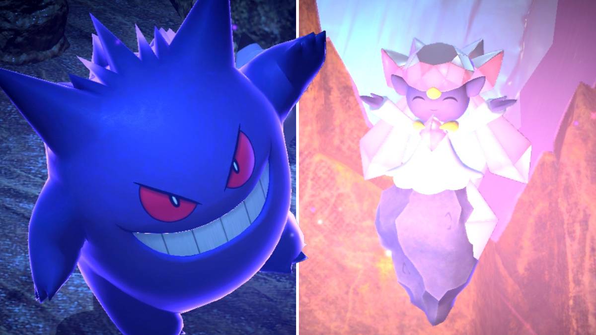 Gengar and Diancie in the Outaway Cave course in New Pokemon Snap