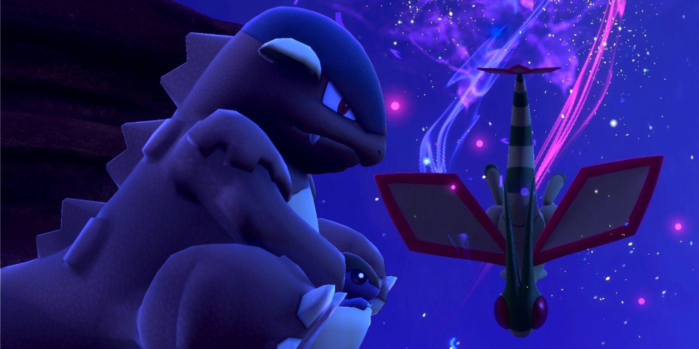 Kangaskhan and Flygon in the Sweltering Sands (Night) course in New Pokemon Snap