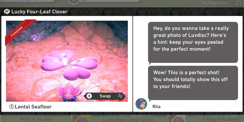 The Lucky Four-Leaf Clover request in the Lental Seafloor Undersea course in New Pokemon Snap
