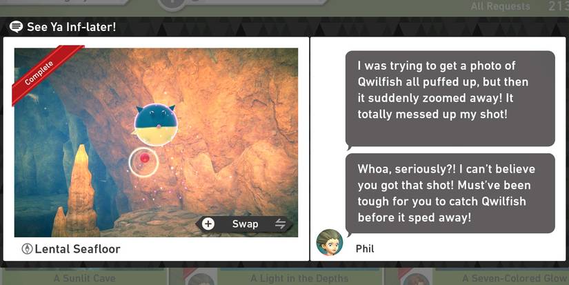 The See Ya Inf-later! request in the Lental Seafloor Undersea course in New Pokemon Snap