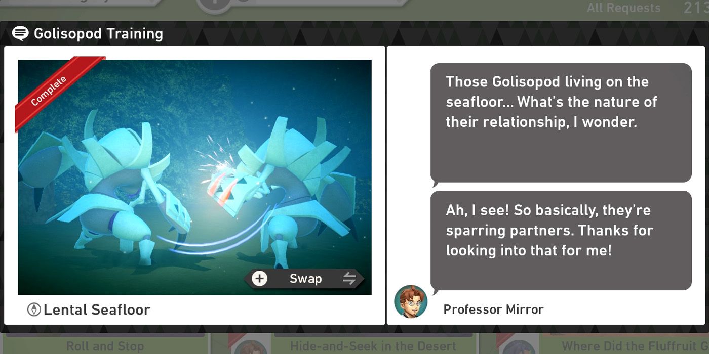 The Golisopod Training request in the Lental Seafloor Undersea course in New Pokemon Snap