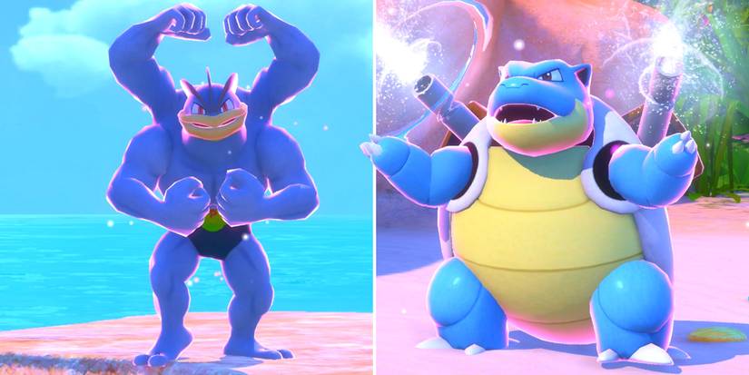 Machamp and Blastoise in the Blushing Beach (Day) course in New Pokemon Snap