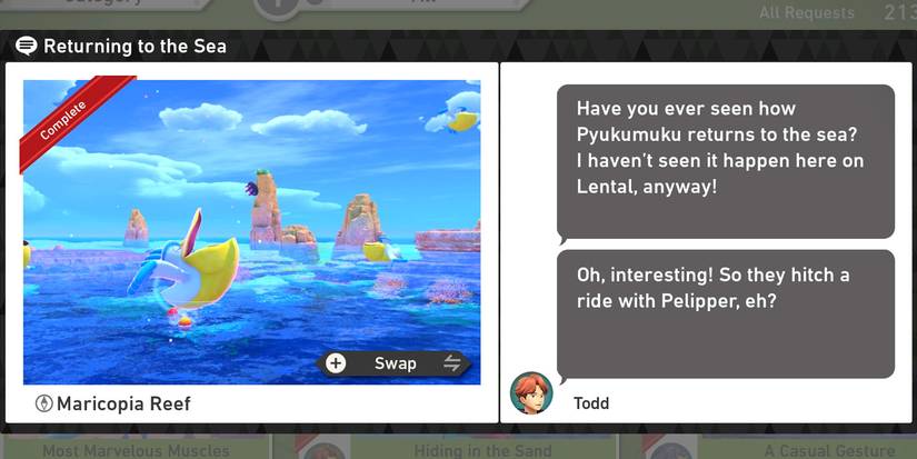 The Returning to the Sea request in the Maricopia Reef (Day) course in New Pokemon Snap