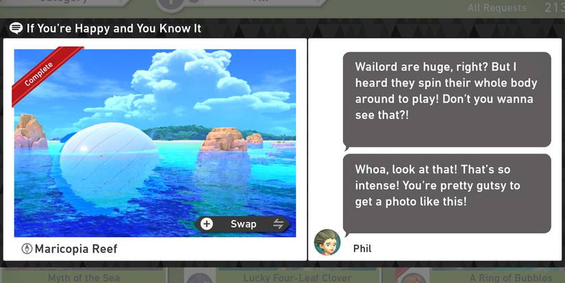 The If You're Happy and You Know It request in the Maricopia Reef (Day) course in New Pokemon Snap