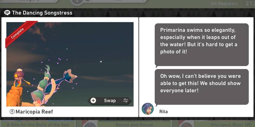 The Dancing Songstress request in the Maricopia Reef (Evening) course in New Pokemon Snap