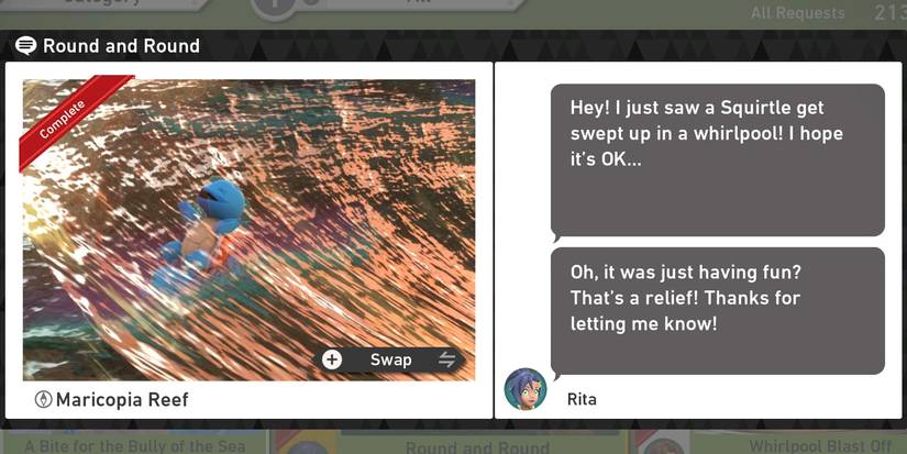 The Round and Round request in the Maricopia Reef (Evening) course in New Pokemon Snap