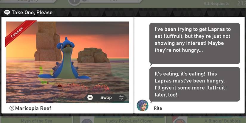 The Take One, Please request in the Maricopia Reef (Evening) course in New Pokemon Snap