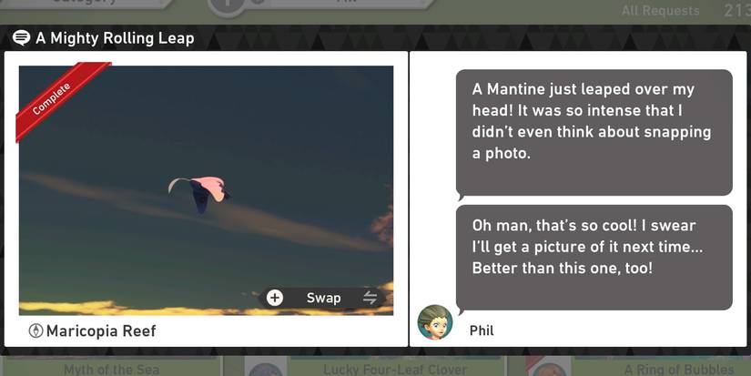 The A Mighty Rolling Leap request in the Maricopia Reef (Evening) course in New Pokemon Snap