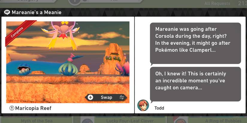 The Mareanie's a Meanie request in the Maricopia Reef (Evening) course in New Pokemon Snap