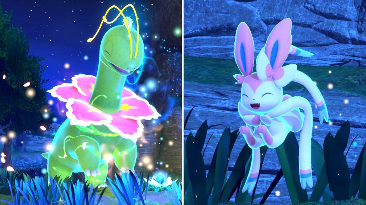 Meganium and Sylveon at the Florio Island Illumina Spot in New Pokemon Snap