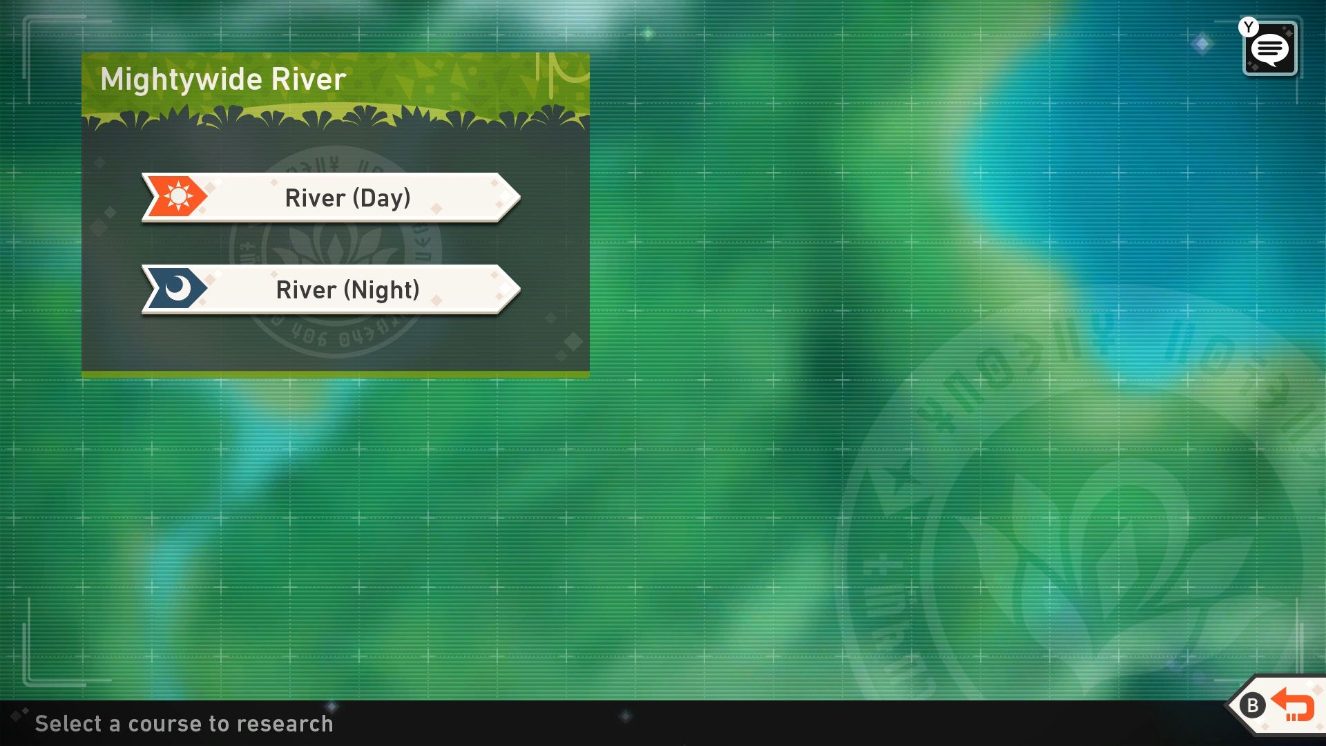 The Mightywide River course select screen in New Pokemon Snap