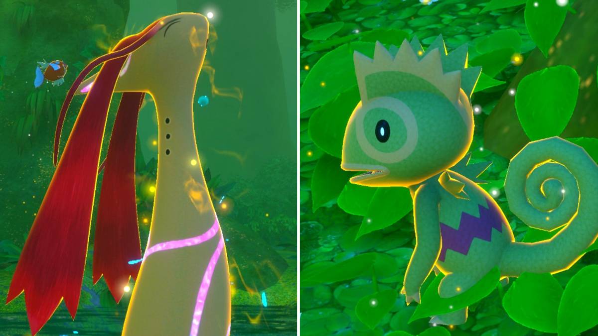 Milotic and Kecleon in the Belusylva Island Illumina Spot in New Pokemon Snap