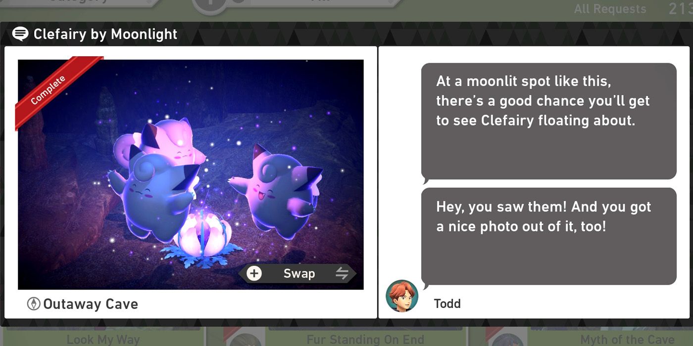 The Clefairy by Moonlight request in the Outaway Cave course in New Pokemon Snap