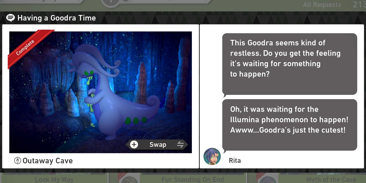The Having a Goodra Time request in the Outaway Cave course in New Pokemon Snap