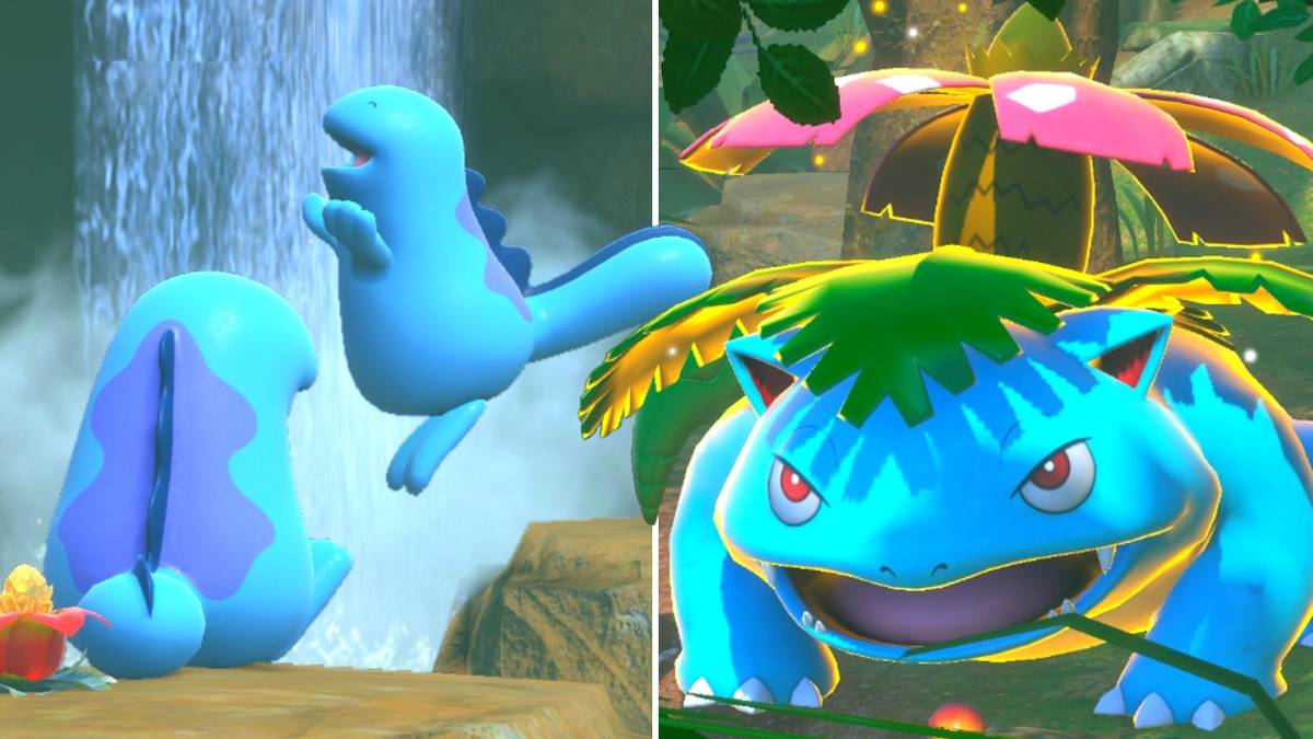 Quagsire and Venusaur in the Founja Jungle (Day) course in New Pokemon Snap