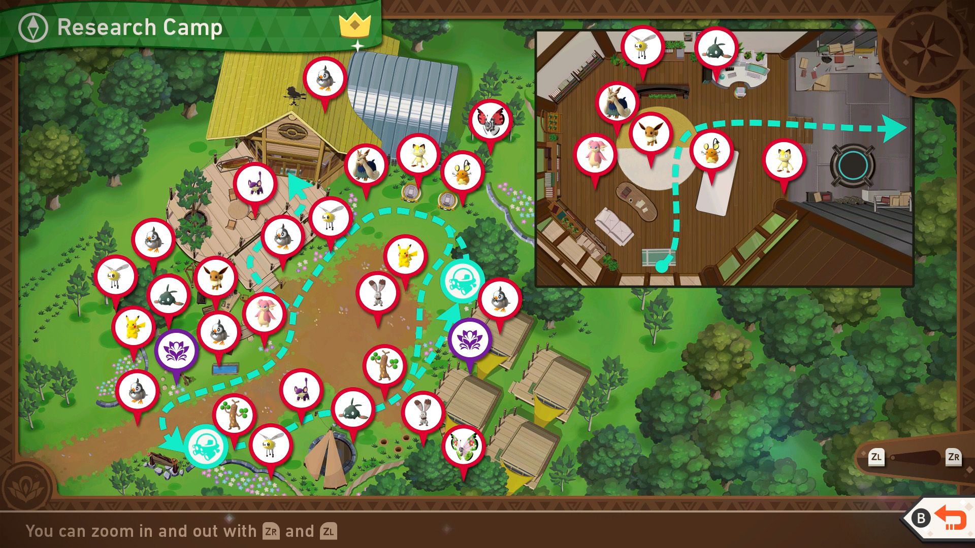 A complete map of the Research Camp course in New Pokemon Snap