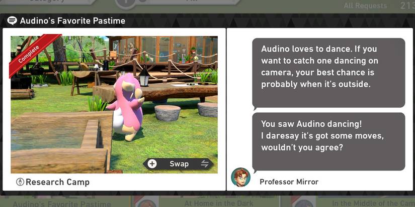 The Audino's Favorite Pastime request in the Research Camp course in New Pokemon Snap