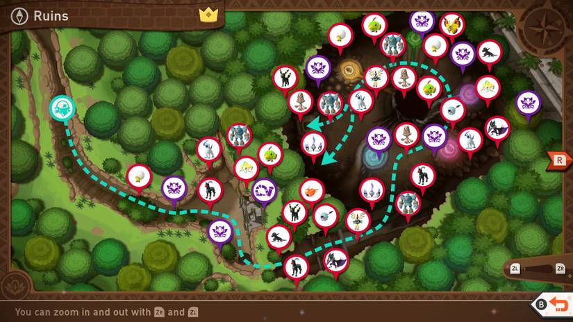 A complete map of the Ruins of Remembrance course in New Pokemon Snap