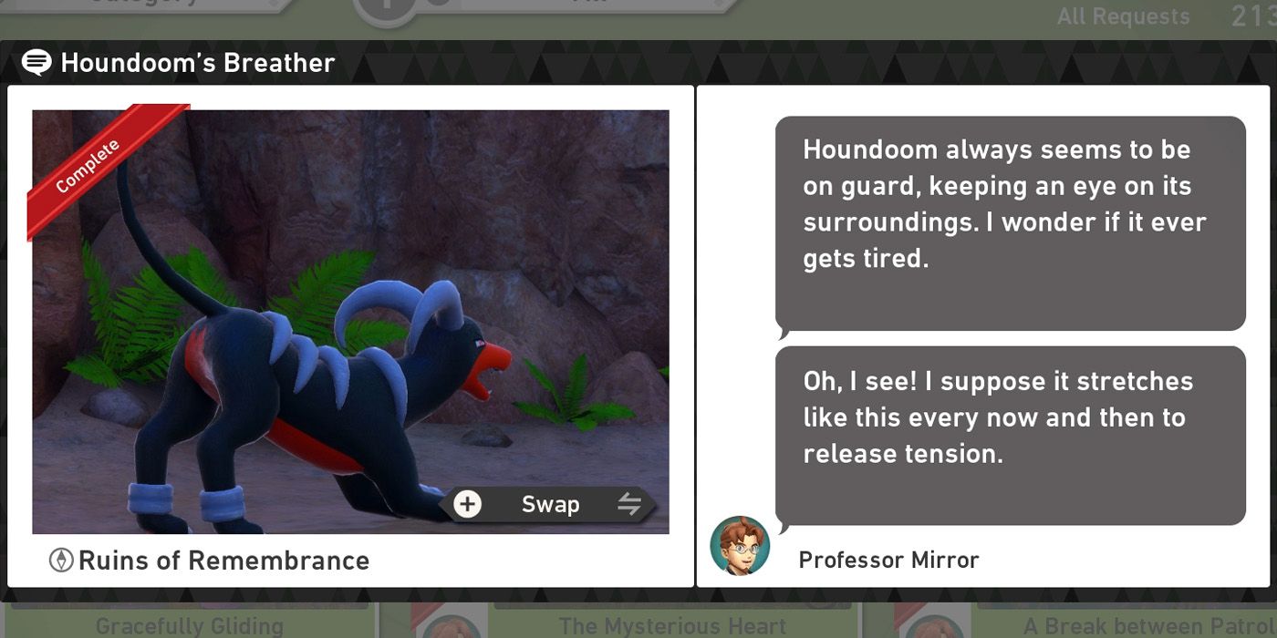 The Houndoom's Breather request in the Ruins of Remembrance course in New Pokemon Snap