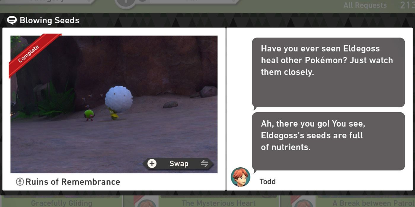 The Blowing Seeds request in the Ruins of Remembrance course in New Pokemon Snap