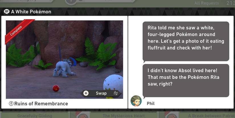 The A White Pokemon request in the Ruins of Remembrance course in New Pokemon Snap
