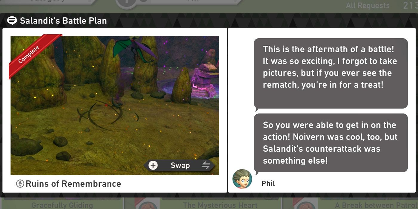 The Salandit's Battle Plan request in the Ruins of Remembrance course in New Pokemon Snap