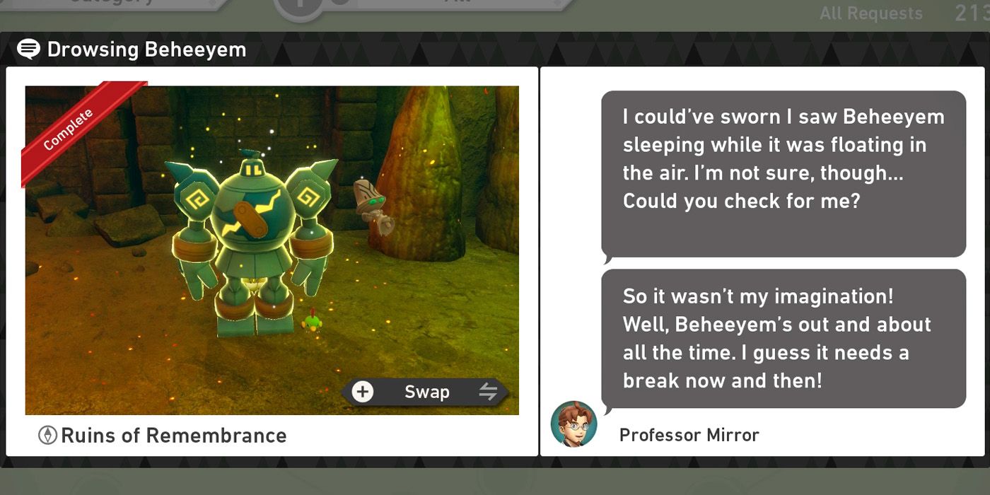 The Drowsing Beheeyem request in the Ruins of Remembrance course in New Pokemon Snap
