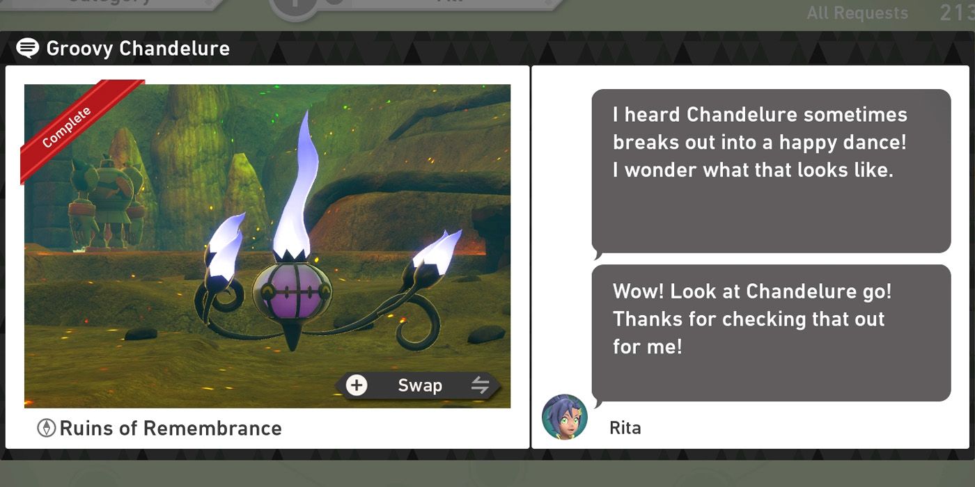 The Groovy Chandelure request in the Ruins of Remembrance course in New Pokemon Snap