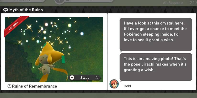 The Myth of the Ruins request in the Ruins of Remembrance course in New Pokemon Snap