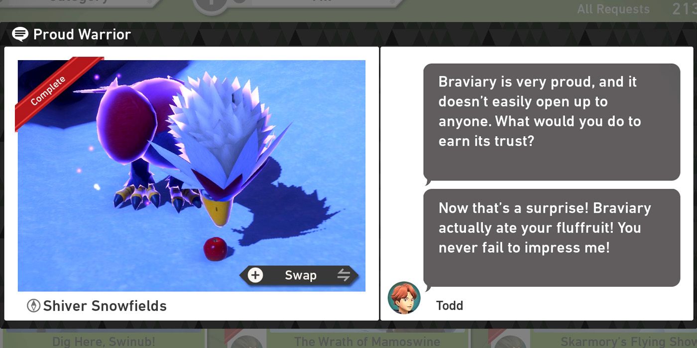 The Proud Warrior request in the Shiver Snowfields (Night) course in New Pokemon Snap
