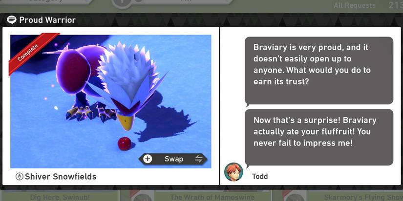 The Proud Warrior request in the Shiver Snowfields (Night) course in New Pokemon Snap
