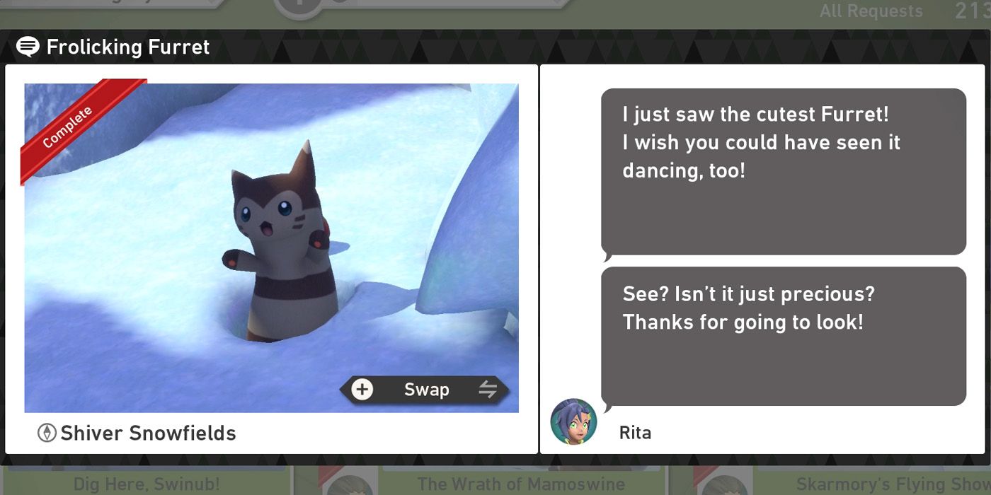 Запрос Frolicking Furret в курсе Shiver Snowfields (Day) в New Pokemon Snap